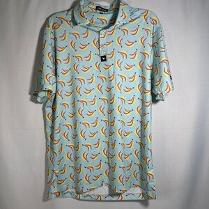 Bad Birdie Light Blue Polo with Yellow Banana Print